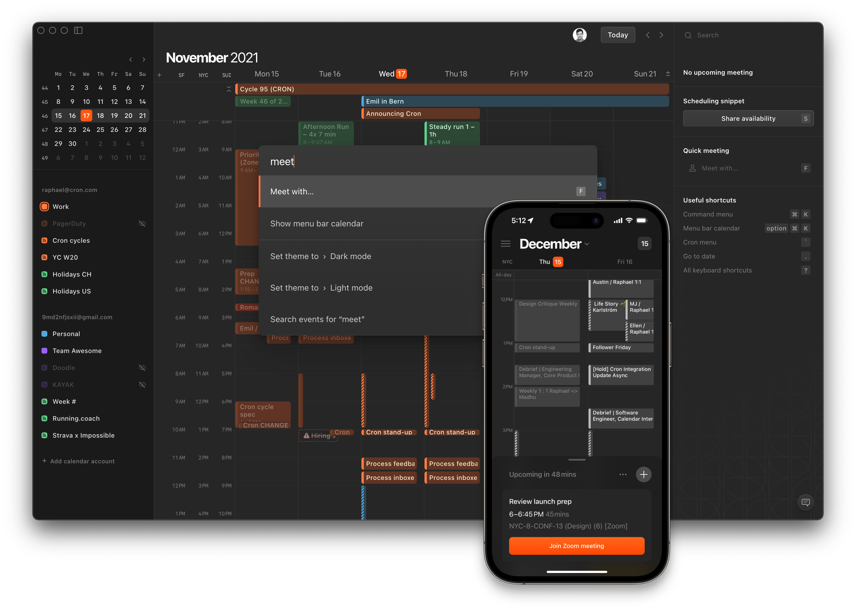 Cron Calendar and Cron for iOS in dark mode